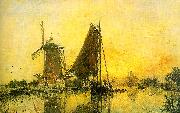 Johann Barthold Jongkind In Holland ; Boats near the Mill oil painting picture wholesale